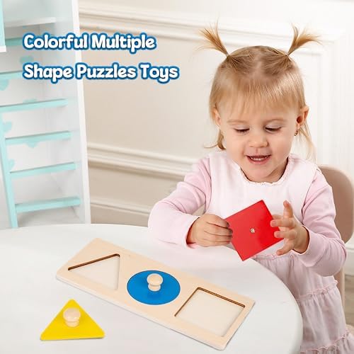 Adena Montessori Colorful Multiple Shape Puzzles Toys for 6-12 Months 1 Year Old Toddler Babies First Shapes Geometric Jumbo Knob Wooden Puzzle Color Sorter (3 Pieces) - Image 2