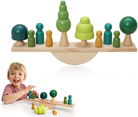 Wooden Tree Toys Balance Toys Wooden Peg Dolls Preschool Learning Educational Montessori Toys, Natural Woodland Trees Creative Accessories for Home Decor by PromiseBabe