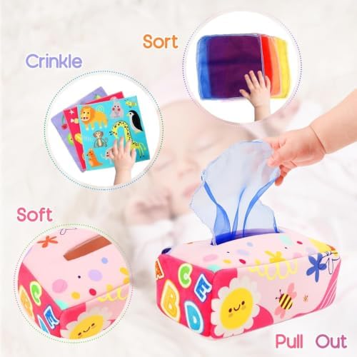 YOGINGO Montessori Tissue Box Toy for Infants - 6-12 Months Sensory Development - BPA Free, Crinkle with Early Learning Activities - Image 2