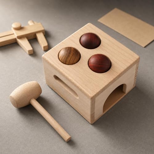 Amagogo Children Percussion Game Wooden Ball Hammer Toy Pound and Drop Box Learning Playset Hand Eye Coordination Toy Solid Wood Unpainted Build for Smooth Feel Suitable for Preschool Home playroom - Image 4