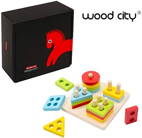 WOOD CITY Wooden Montessori Sorting & Stacking Toys, Educational Shape Color Recognition Puzzle Stacker, Development & Learning Toys Boys Girls - Image 6