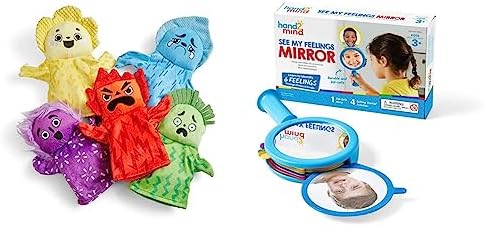 hand2mind Feelings Family Hand Puppets and See My Feelings Mirror | Social Emotional Learning Activities by hand2mind