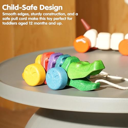 PlanToys® Rainbow Dancing Alligator Pull Toy for Toddlers | Eco-Friendly Wooden Toy with Click-Clack Sound | Walking Toy for Babies - Image 5