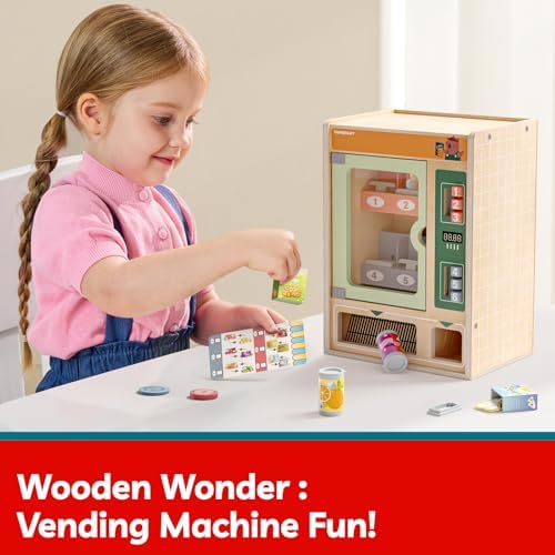 TOP BRIGHT Wooden Vending Machine Set with Snacks, Pretend Play Ages 3+ - Image 6