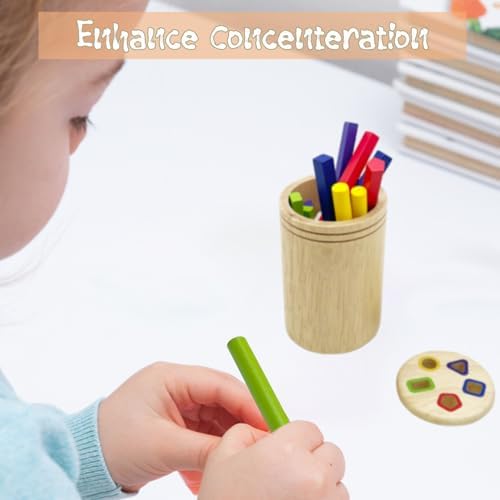 Wooden Montessori Sticks Toys for Kids, 8 Colors Natural Wood Toddler Learning Sorting Toys for 3 Year Old, Sensory Matching Game Birthday Gifts for Boys Girls (Multi-Shaped Stick) - Image 4