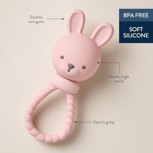 Itzy Ritzy Silicone Rattle Toy, Teething Toy with Soft Jingle Sound (Bunny) - Image 4