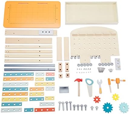 Amazon Basics Wooden Play Toy Tool Set and Workbench for Toddlers, Preschoolers, Children Age 3+ Years, 15.6"D x 22.8"W x 30.7"H, Multicolor - Image 4