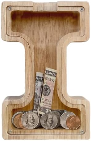 Wooden Letter Piggy Bank for Kids Boys Girls, A-Z Letters Wood Coin Bank Money Box, Piggy Bank for Toddler Family Christmas Birthday Gift(I) by FINDAMAZE