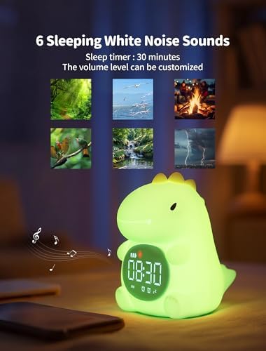 MASHI Dinosaur Kids Alarm Clock with Time to Wake Sleep Trainer White Noise - Image 4