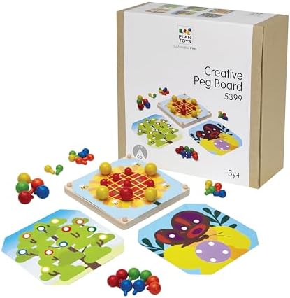 PlanToys® Creative Peg Board Wooden Toy for Kids Ages 3+ Montessori Set by PlanToys