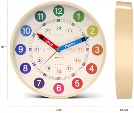 TIMESS 10-Inch Learning to Tell Time Wall Clock, Silent Non-Ticking - Image 2