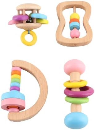 Keenso Wooden Baby Rattles 4pcs Beech Wood Newborn Grasping Toys with Colorful Design for Early Learning HandEye Coordination - Image 6