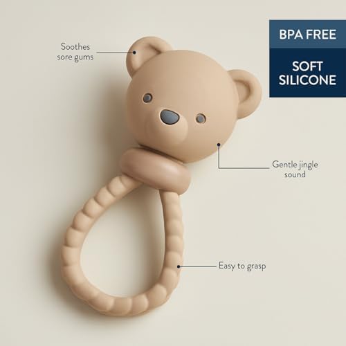 Itzy Ritzy Silicone Rattle Toy, Teething Toy with Soft Jingle Sound (Bear) - Image 3