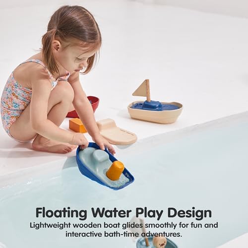 PlanToys® Tugboat Wooden Bath Toy, Floating Boat Fine Motor Imaginative - Image 5