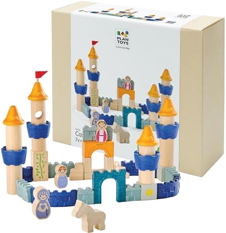 PlanToys® Castle Blocks Wooden Montessori Building & Imaginative Kids Play by PlanToys
