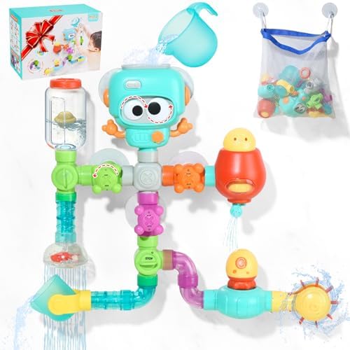 Bath Toys for Kids Ages 4-8 | 27PCS DIY Water Pipe Assembly Kit with Storage Bag | STEM Building Educational Bathtub Toys for Toddler 3-5 | Creative Shower Toy Birthday Gifts for Boys & Girls by BYKASIST