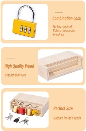 Montessori Lock and Key Toy Set, Toy Keys Homeschool Preschool Learning Activities, Wooden Montessori Materials Learning & Education Toys for 3+ Year Old Kids (6 Pack Locks) - Image 4