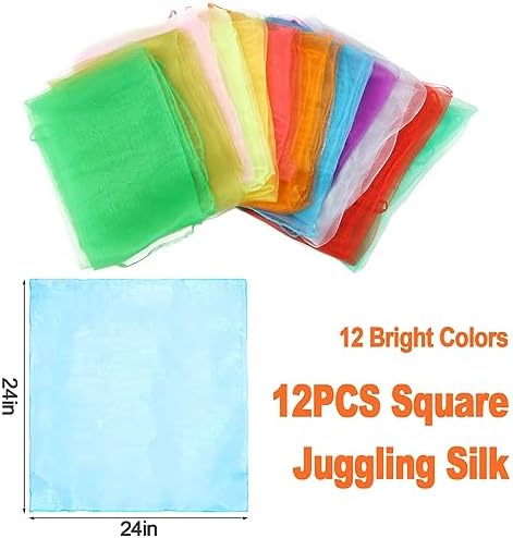 KIMOBER 12PCS Square Dance Scarves,12 Colors Juggling Silk Magic Tricks Music Movement Scarf Props (24in × 24 Inches) - Image 3