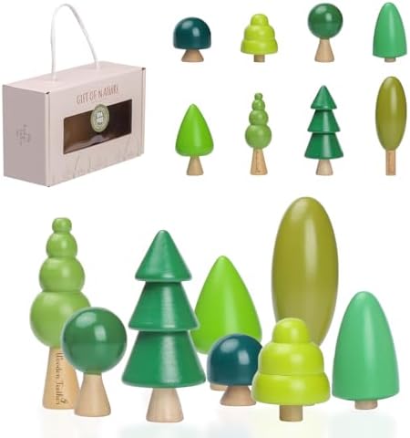 Wooden Tree Toy Pack of 8 Wood Miniature Tree Set Various Sizes Natural Wooden Trees Mini Trees for Home Decor and Crafts Garden Accessories Creative Gift for 36+ Months by WOODENTEETHER