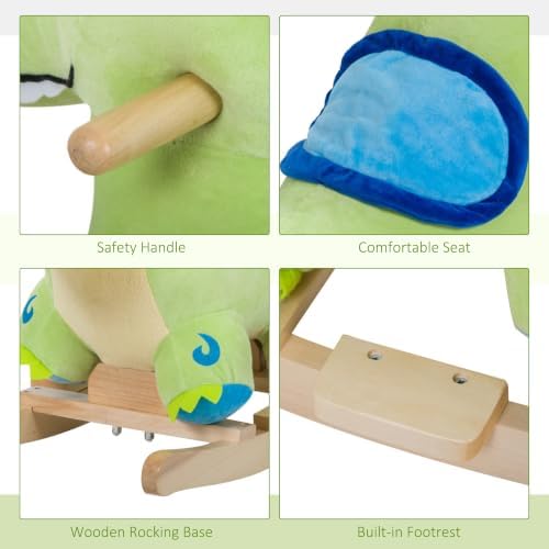 Qaba Kids Plush Ride-On Rocking Horse Toy Dinosaur Ride on Rocker Green - Image 6