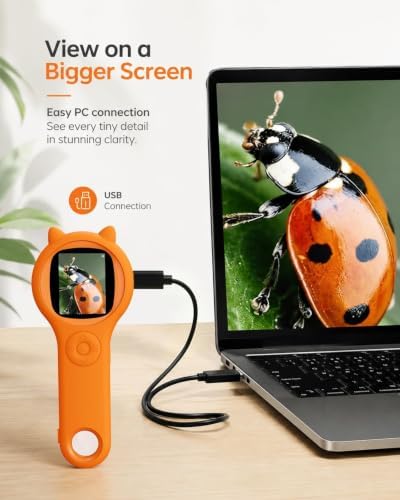 Bug Exploration Microscope for Kids, 500X Handheld Digital Microscope with 2" IPS Screen, Backyard Adventure STEM Science Toy Age 5-12 (Orange) - Image 2