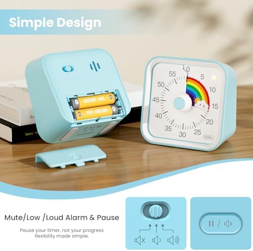 Visual Timer for Kids, Rainbow Timer with Pause Function, Blue - Image 5