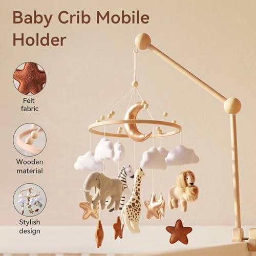 Wooden Bed Bell Crib Mobile with Music Box – Soft Felt Cartoon Bear Hanging Rattle Toy for Nursery Decor, Handcrafted Montessori-Inspired Crib Mobile (3D Animals) - Image 3