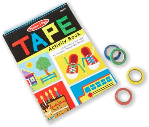 Melissa & Doug Tape Activity Book for Kids with 4 Easy-Tear Tape Rolls (Blue, Green, Red, Yellow) & 20 Reusable Scenes on Spiral-Bound Sheets, Road Trip Activities & Travel Toys for Kids Ages 4+ - Image 3