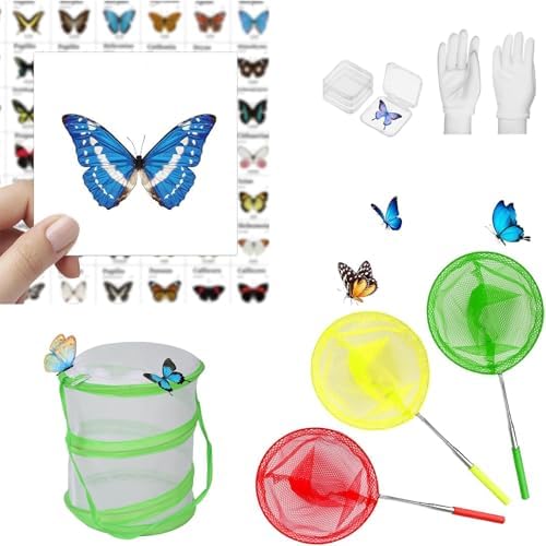 3 Pack Kids Telescopic Butterfly Fishing Net Set Extendable Anti Slip Bug Catching Kit with Box Cage Stickers Outdoor Toys by Unknown