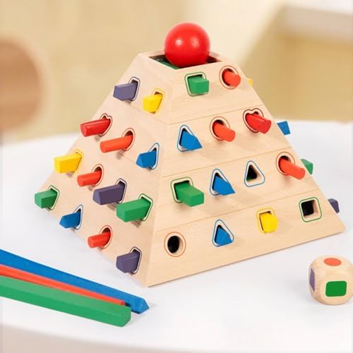 Gralara Pyramid Shape Sorter Hand-Eye Coordination Wooden Shape Sorter Screen Fun Geometric Insert Toy - Image 5