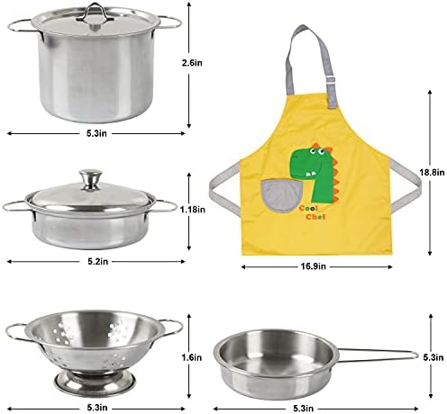 Sundaymot Play Kitchen Accessories, Wooden Play Food, Cooking Set with Stainless Steel Cookware Pots and Pans Utensils, Apron, Chef Hat, ​Cutting Food Kitchen Playset for Girls and Boys - Image 4