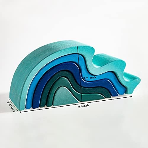 Wooden Rainbow Stacking Toy, Water Wave Elements Wooden Stacker, Various Shapes Nesting Stacking Blocks, Waldorf & Montessori Open-Ended Education Toy for Kids/Toddlers - Image 2