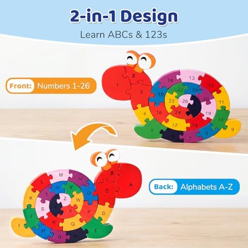 LovesTown Wooden Snail Jigsaw Puzzle, Double Sided - Image 2