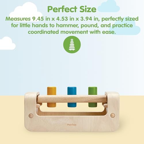 PlanToys® Pounding Bench Wooden Hammer Toy for Kids Ages 3+ Montessori - Image 2