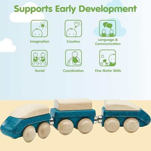 PlanToys® Hybrid Train Wooden Montessori Vehicle Kids Play Set for Kids - Image 4