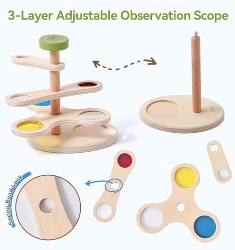 Insect Observation Kit for Kids, Multi-Magnification Rotating Viewer with Color Filters, Wooden STEM Nature Exploration Science Toy with Tweezers, Petri Dish and 6 Insect Models, Gift for Ages 4-8 - Image 4
