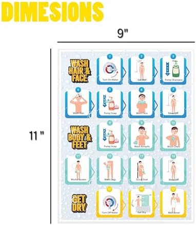Shower Chart for Kids – Step-by-Step Visual Guide, 9x12 Inch Laminated Self-Care Chart for Children with Special Needs and Autism, Promotes Independent Hygiene Routine (English) - Image 6