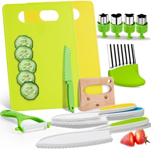 OLANRUN Kids Knife Set for Real Cooking - 13PCS Toddler Knives Cooking Sets - Kitchen Tools Montessori Toys for Kids Toddler 3 4 5 6 7 8 9 10 11 12 Year Old - Birthday Christmas Stocking Stuffer Gifts by OLANRUN