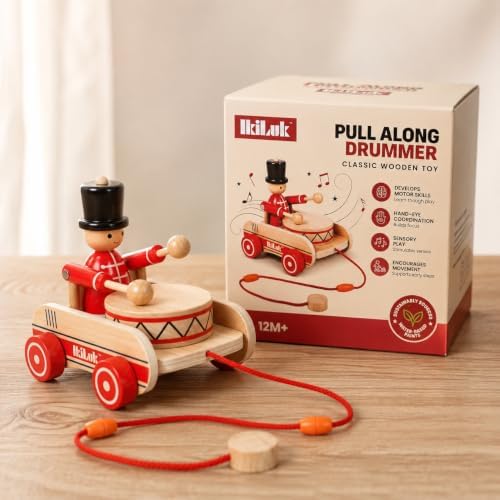Wooden Pull Along Drummer Toy for Toddlers 1-3 - Push & Pull Baby Gift, Montessori Walking Toy for 1 Year Old Boys and Girls by MINYMOON
