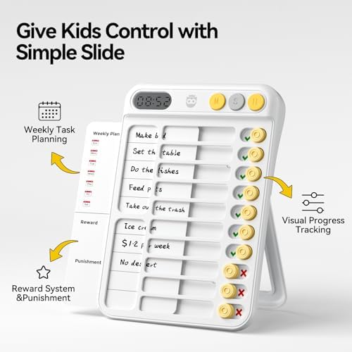 Chore Chart for Kids with Timer, 21 PCS Checklist Magnetic Schedule Board, ADHD Tools with 99-Min Countup/Down Visual Timer, Bedtime/Morning/Daily Routine Chart Dry Erase to Do List with Slider(White) - Image 3