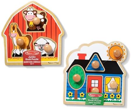 Melissa & Doug Jumbo Knob Wooden Puzzles Set - Shapes and Barn - Image 6