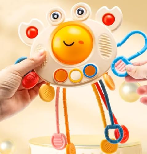 Yummy Baby Products Montessori Sensory Toy for Babies, Silicone Pull String Teething Toy, Perfect for Entertaining Baby While Developing Motor and Sensory Skills (Crab) - Image 6