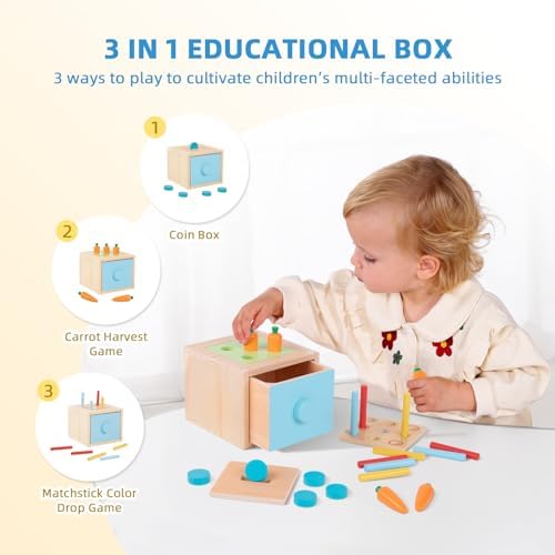 OOOK Montessori Toys for 1 Year Old, 7 in 1 Learning Educational Kit with Sensory Bin,Nesting Box, 3 in 1 Educational Box,Pounding Bench and Baby Stacking Cups - Image 3