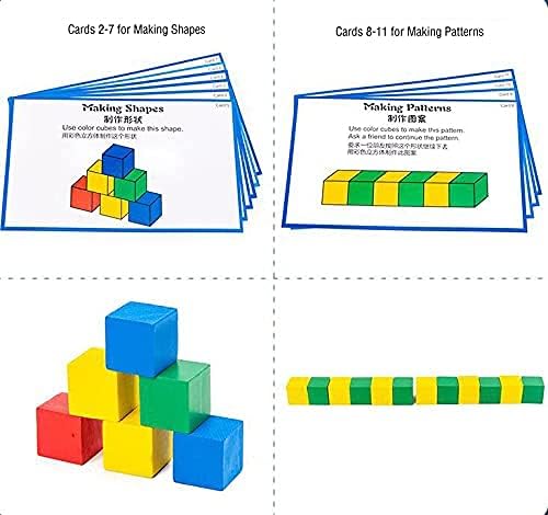 YHZAN Wooden Cube Building Blocks for Kids with Challenge Cards Shape Puzzle Math Material Assorted Colors for Preschool Classroom Supplies for Teachers Elementary Stem Toy - Image 6