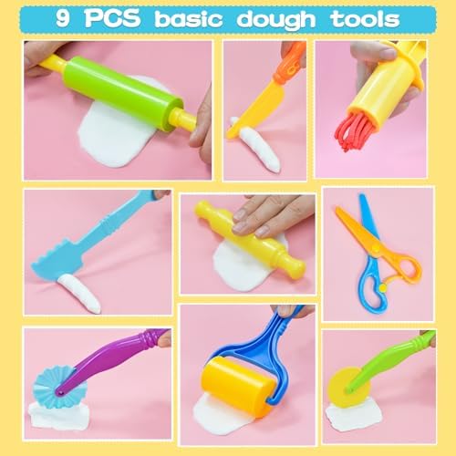LCY WEDSHI Dough Tool Set, 56 Pcs Dough Tools Sets for Kids Ages 4-8, Dough Accessories Includes Alphabet Numbers Shapes, Cutters Roller, Rolling Pins, Safety Scissors, Plastic Knife - Image 2