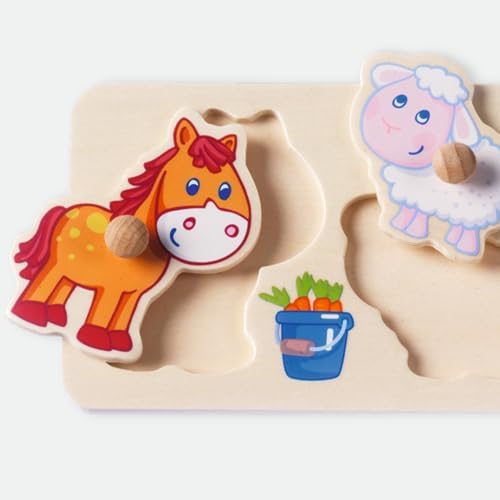 HABA Baby Farm Animals Clutching Puzzle - 4 Piece Jumbo Knob Wooden Puzzle for Ages 1 and Up - Image 3