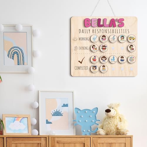 Wooden Chore Chart for Kids Visual Schedule, Routine Chart for Kids, Morning Bedtime Routine Chart for Toddlers Ages 2-4, Daily Kids Schedule Board for Home (16) - Image 6
