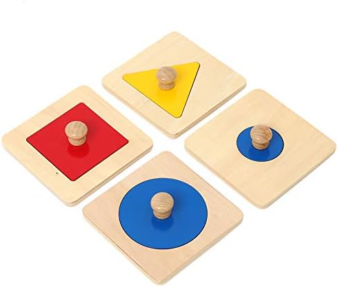 Thoth Montessori Single Shape Puzzle First Shapes Jumbo Wooden Puzzle Board Knob Wooden Puzzle Geometric Shape Puzzle Early Education Material Sensorial Toy for Toddler Shape & Color Sorter (4 pieces) by Thoth
