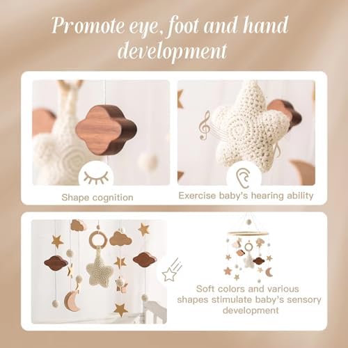 Wooden Bed Bell Crib Mobile with Music Box – Soft Felt Cartoon Bear Hanging Rattle Toy for Nursery Decor, Handcrafted Montessori-Inspired Crib Mobile (Grey) - Image 4