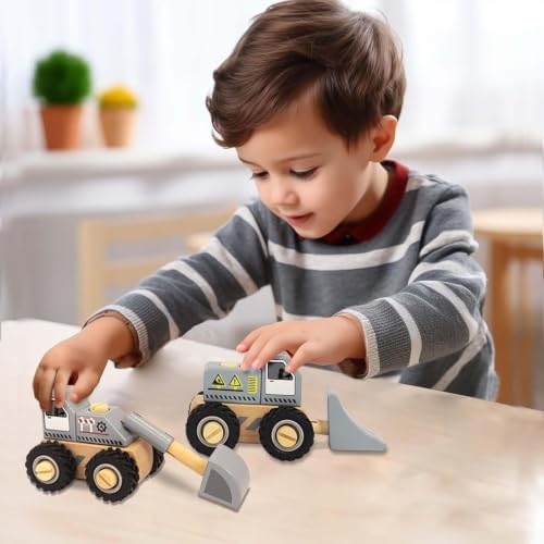 Construction Vehicles for Toddlers, 2 Pcs Wooden Detachable Assemble Bulldozer and Excavator, Kids Vehicle Toys Hand Push Car Toys for 3 Years Old Boys Girls - Image 6